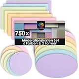 OfficeTree 750x Moderationskarten Set - Pastell Farben - Rund Oval & Rechteckig...