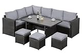 MeXo Polyrattan Gartenmöbel-Set Garten Essgruppe mit Ecksofa, WPC Esstisch, 3 Hocker,...
