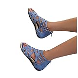 LLDG Damen Römersandalen Flache Riemchensandalen mit Leoparden muster Bohemian...