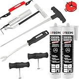 TECPO Scheibenausbauwerkzeug Set 10-teilig, 2X Scheibenkleber 290ml mit Schneidedraht,...