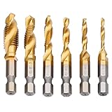 JTENG 6 teilig Kombi Gewindebohrer Bit Satz 1/4'' HSS M3-M10 Schraube Sechskantschaft...