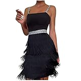 Ballkleid Damen Sexy einfarbiges Fransenkleid Ärmelloses Trägerkleid...