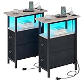 TRIFEBLE - 2er Set schmale Beistelltische mit Ladestation, schlanker Beistelltisch mit 2...