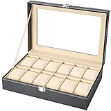 Readaeer Uhrenbox für 12 Uhren Kasten Speicher mit Glasdeckel schwarz aus...