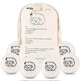 6 x Trocknerbälle für Wäschetrockner, 7cm 100% reiner Schafwolle...