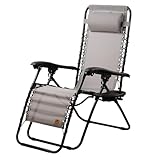 CampFeuer Sonnenliege mit Getränkehalter | Grau | Campingliege, Liegestuhl, Relaxliege |...