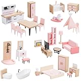 Giant bean Puppenhaus Möbel Set aus Holz, 32 Teilig, Puppenhaus Zubehör, Spielmöbel,...
