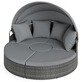 LIFEZEAL Sonneninsel, Rattan Sonnenliege mit faltbarem Sonnendach, Gartenmuschel...