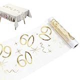 Tischläufer 60 Geburtstag, 28cm x 10m Tischdeko Geburtstag, Glänzend Gold Tischläufer...