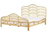 Bett Rattan hellbraun mit Lattenrost 180 x 200 cm hohes Kopf- & Fußteil...