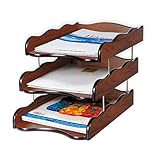 Briefablage aus Holz, 3 Etagen, schwarz, Walnussholz, stapelbar, Schreibtisch-Organizer...