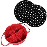SPARES2GO 4 Fächer Air Fritteuse Korb Silikon Rund Tablett Topf + Einlagen (Rot)