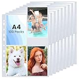 100 Stück Fotohüllen DIN A4,Transparent Postkartenhüllen 4 Fächer Fotosichthüllen 4...