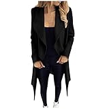 Damen Einfarbig Wollmantel Outwear Revers Mantel Frauen Mittellanger Mantel mit Tasche...