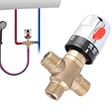 Thermostat Mischventil, 3 Wege Solid Messing Thermostatmischer, G1/2 Thermostatisches...