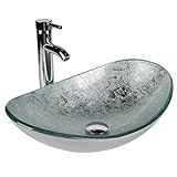 YU YUSING Aufsatzwaschbecken Waschbecken Glas Waschtisch, Oval Hand Waschschale mit...
