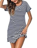Litherday Nachthemd Damen Kurz Nachtwäsche Streifen Nachtkleid aus 95% Baumwolle...