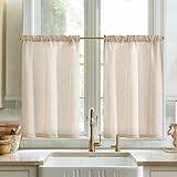 Vangao Einfarbig Scheibengardinen Modern Küche Gardinen Kurz Natur Vorhänge...