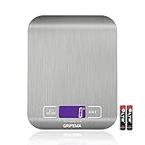 GRIFEMA Küchenwaage Edelstahl, Hochpräzise 1g-5000g Digitalwaage mit LCD Display,...