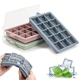 Eiswürfelform Silikon, 3 Stück Eiswürfelbehälter mit Deckel, 15-Fach Quadratische...