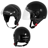 A-Pro Motorradhelm Motorrad Roller Jet Helm Demi Mit Viser Schwarz L