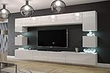 Furnitech Wohnwand Wohnzimmer - Wohnzimmer Möbel mit LED RGB - 16 Farben - Hängend...