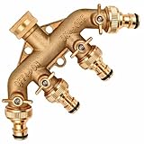 4 Wege Wasserhahn Wasser Verteiler Kugel Ventil aus Messing mit Hahn Anschluss...