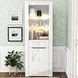 Merax Vitrine mit LED-Lichtern, Vitrinenschrank mit 1 Türen und 1 Schublade,...