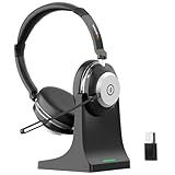 Wantek Kabelloses Headset mit Mikrofon, Bluetooth Headset mit Ladestation, Wireless...