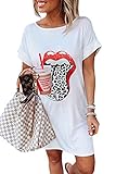 Uusollecy Damen Sommerkleid Kurzarm Tshirt Kleider, Rundhals Leopard Print...