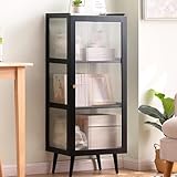 Rustikale schwarze Bauernhaus-Vitrine mit Glastüren für Wohnzimmer und Badezimmer,...