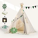 BlueWood Tipi Zelt für Kinder, Spielzelt mit Gepolsterter Decke, Lichterkette,...