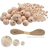 120 Stück Holzperlen Holzkugeln mit Loch 3 Größen (20mm,15mm,10mm) Runde Holzperlen...