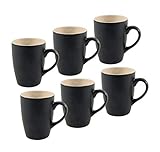 Kaffeebecher 6er Set je 340 ml - schwarz matt/innen beige - Kaffeebecher mit...