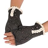 Handschuhe Frauen Lace Keep Aushöhlen Gestrickte Warme Winterhandschuhe Blattknopf...