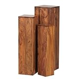 FineBuy Beistelltisch 3er Set Massivholz Satztisch Quadratisch Modern, Säulentisch...