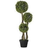 HOMCOM Künstlicher Buchsbaum groß 90 cm, Kunstbaum mit UV-Schutz, Kunstpflanze, Plastik...