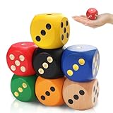 Cheynn 7 Stück Würfel Groß, 30mm Bunt Holzwürfel Natur Holz Spielwürfel Farbwürfel...