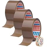 tesa 3 Rollen Klebeband Braun 64014 - Paketband 50 mm x 66 m - Paketklebeband leise...