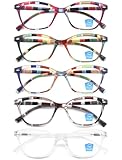 HEEYYOK Lesebrille Damen +0.75 Rechteckige Blumen Muster Lesebrillen für Damen Blau Licht...