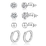 LOUMILEO Ohrstecker Silber 925 4 Paar Silber Ohrringe Damen Hypoallergen Cubic Zirkonia...