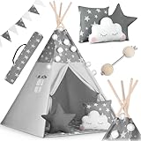 NUKIDO Kinderzelt Tipi Zelt Baumwolle Holzrahmen Bezauberndes Design...