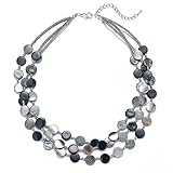 FULU AUTUMN Damen Statement Kette mit Steine Perlen Boho Silber Mehrreihige Kette...