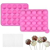 Cake Pop Silikonform mit 20 Runden + 100 Stäbchen | Backform für Schokolade,...