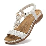 Littleplum Damen Sandalen Frauen Sommersandalen Flache Bequem Sandaletten,S Weiß,39 EU