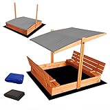 Ladanas® Sandkasten aus Holz mit Dach GRIS & wetterfester Tarpaulin Abdeckung -...