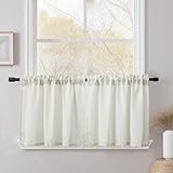 CUCRAF Scheibengardine Küchengardinen Bistrogardine 2er Set Natur Leinen H 50 x...