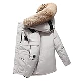 Generisch Herren Winter Mittellange Dicke Warme Daunenjacke Mit Kapuze (White, L)