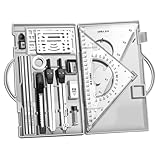 Zeichenset, Zeichenset, Geometrie-Set mit Linealen und Zirkel aus Metall mit Etui,...