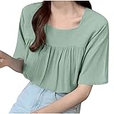Damen Casual Frühling Sommer Solide U-Ausschnitt Kurzarm Shirt Tops Bluse Schöne...